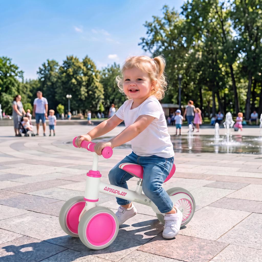 Balance Bike for Kids 1-2 Years, Toddler Bike with Adjustable Seat and Lighting Rear Wheels for Boys and Girls, Pink