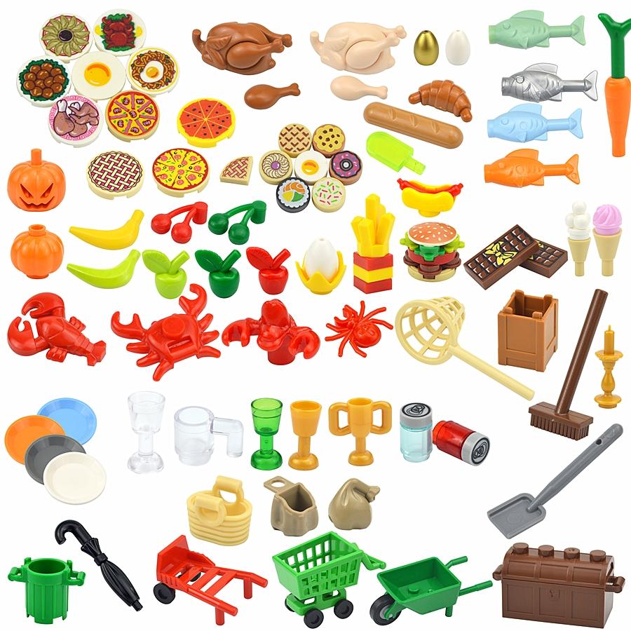 City Friend House Supermarket Constructing Block Picnic Food Accessories Hot-Dog Pizza Fries Chicken Dish Umbrella Timeless Bricks