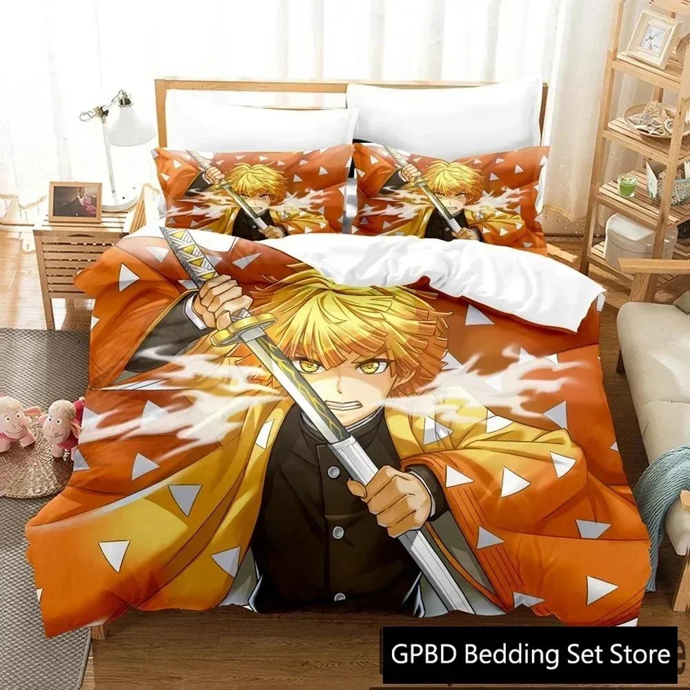 Anime Zenitsu Agatsuma Demon Slayer Bedding Set Single Twin Double Queen King Cal King Size Bed Linen Set