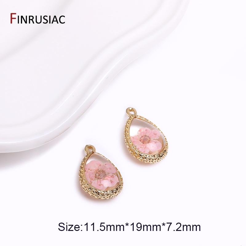 

18K Gold Plated Brass Droplet Charms For Earring Making Supplies,Transparent Crystals Flower Pendant Jewellery Making Supplies 2 pieces