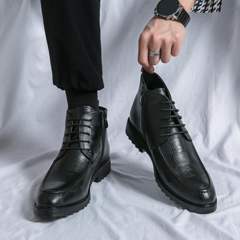 New Men's Trendy Boots Lace Up Black Dress Fashionable Breathable Ankle Boots Leather Boots Casual Sports Shoes