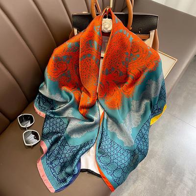 Silk Feeling Scarf Medium Square Satin Head Scarf for Women