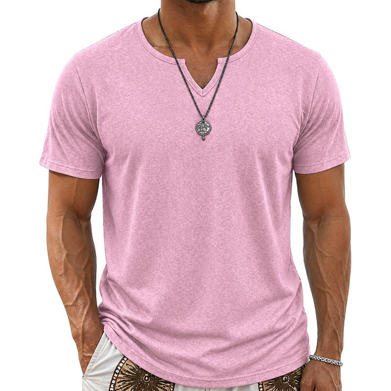 Men Casual Summer Loose V Neck Short Sleeve Solid T Shirt