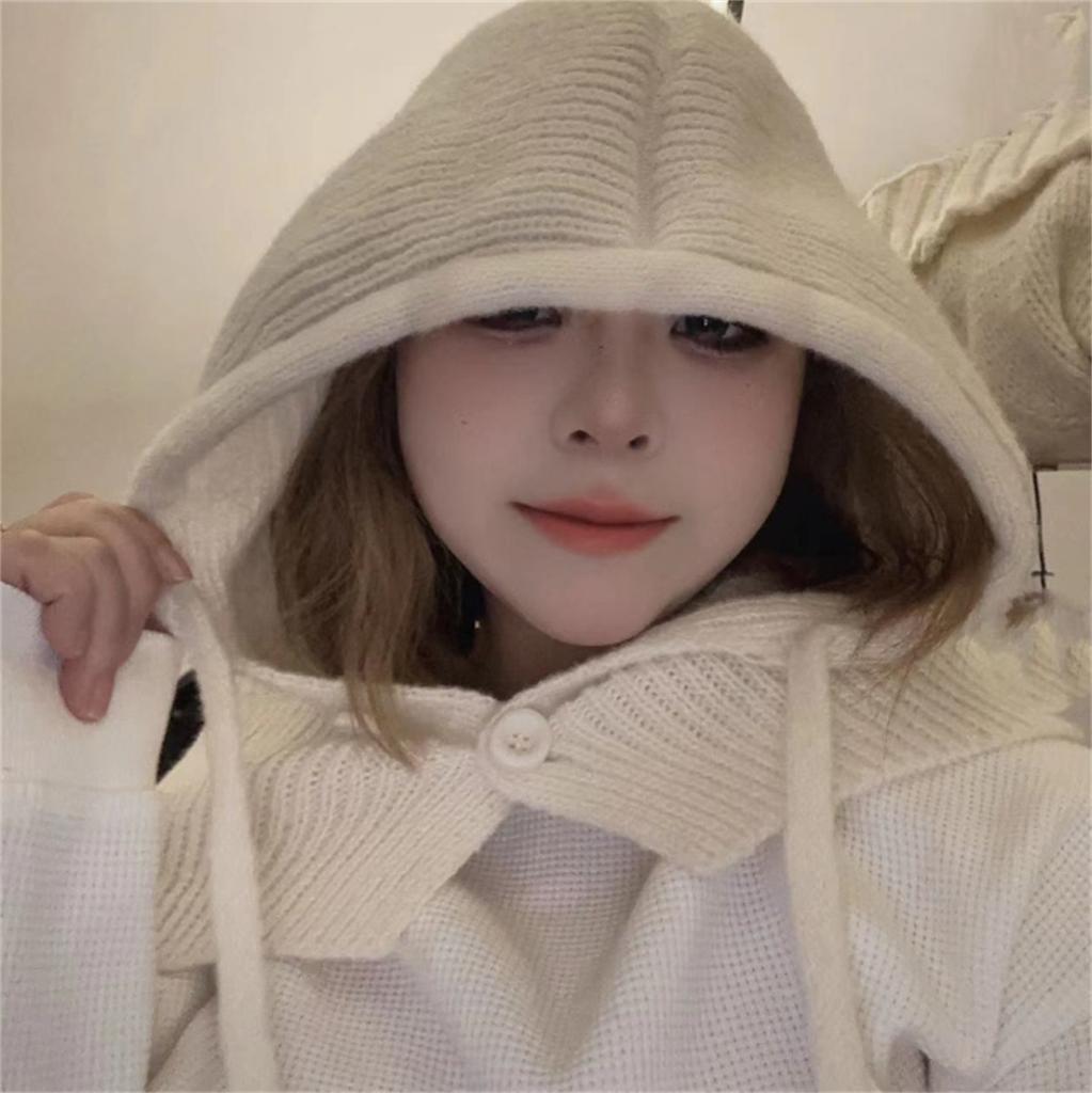 Winddichte Sturmhaube für Erwachsene, abnehmbare Damenkapuze, verstellbare Größe, warme Fahrradmütze, Winterstrickmütze in Bonbonfarben für Mädchen