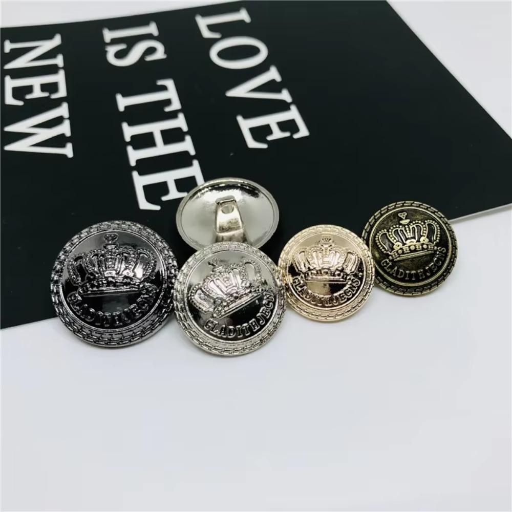 Set of 10 Crown Shaped Fashionable Vintage Metal Buttons for Sewing Supplies, Suitable for British Style Suits and Jacket Trims