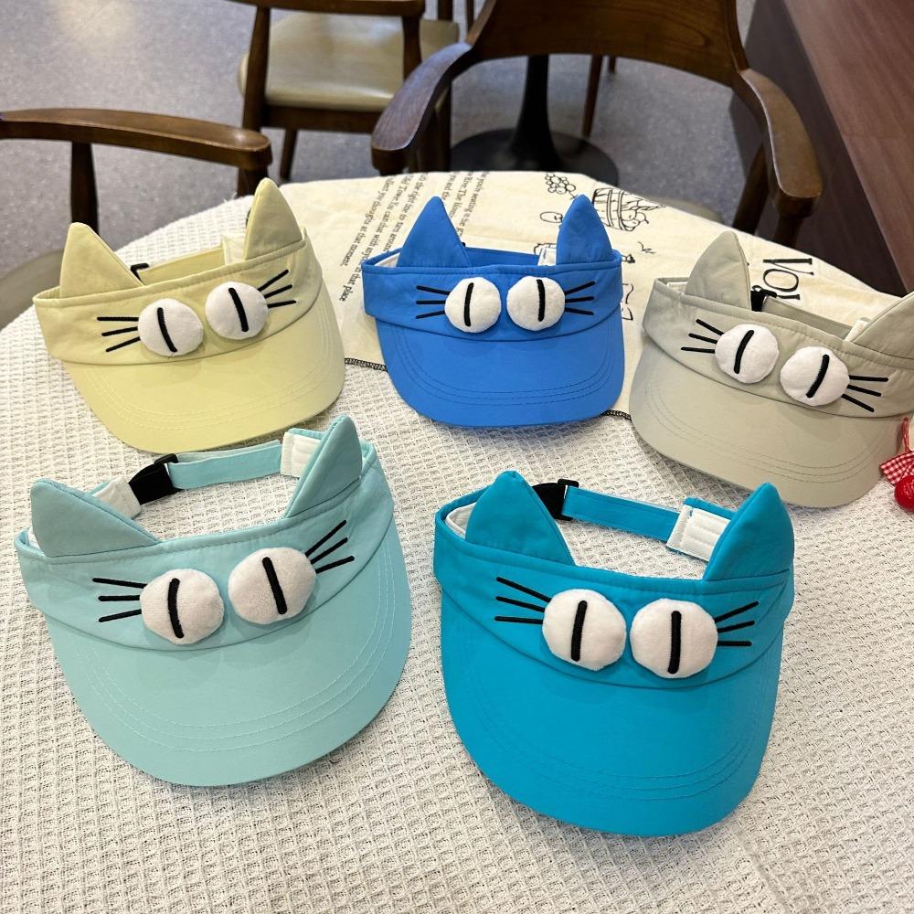 Quick-drying Fabric Big Eyes Cat Visor Cap Sun Protection Cat Ears Sun Hat Kitty Hollow Hat  Girls