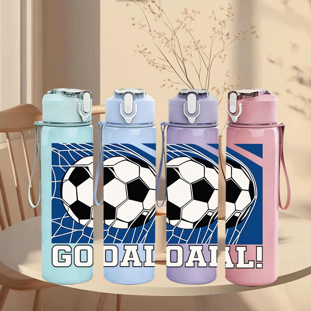 1PC Soccer Goal Football 750ml Color Plastic Sports Water Bottle Leakproof Flip Straw Lid Suitable for Sports Office Home Use