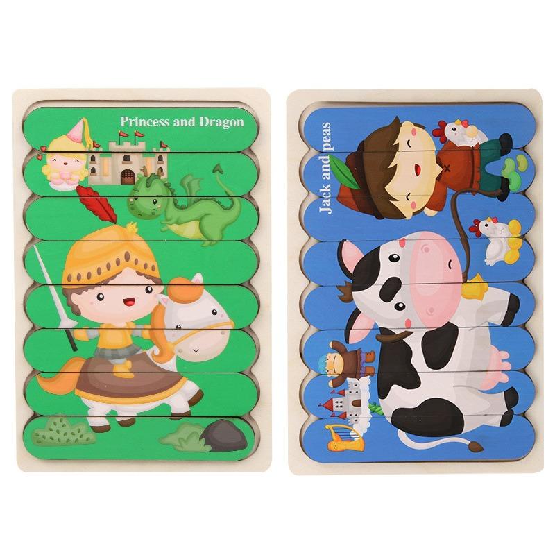 Kids New Wooden Two-sided Strip 3D Puzzles Wood Vehicle Fruit Jigsaw Puzzle Toy for Children Baby Learning Educational Toys Gift