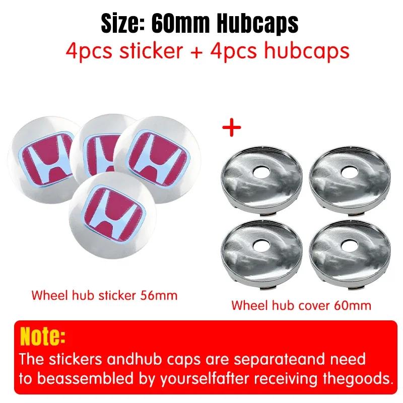 4PCS 56MM/60MM Car Wheel Center Hub Caps Tire Rim Covers Auto Accessories For Honda CITY CIVIC Mugen Pilot Type R Type S Insight