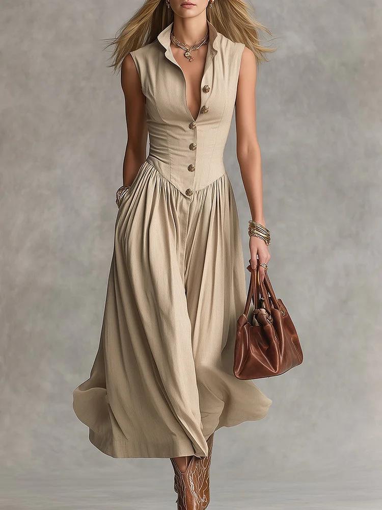 Spring 2026 French Style Elegant Slimming Lapel Multi-Button Long Dress for Women