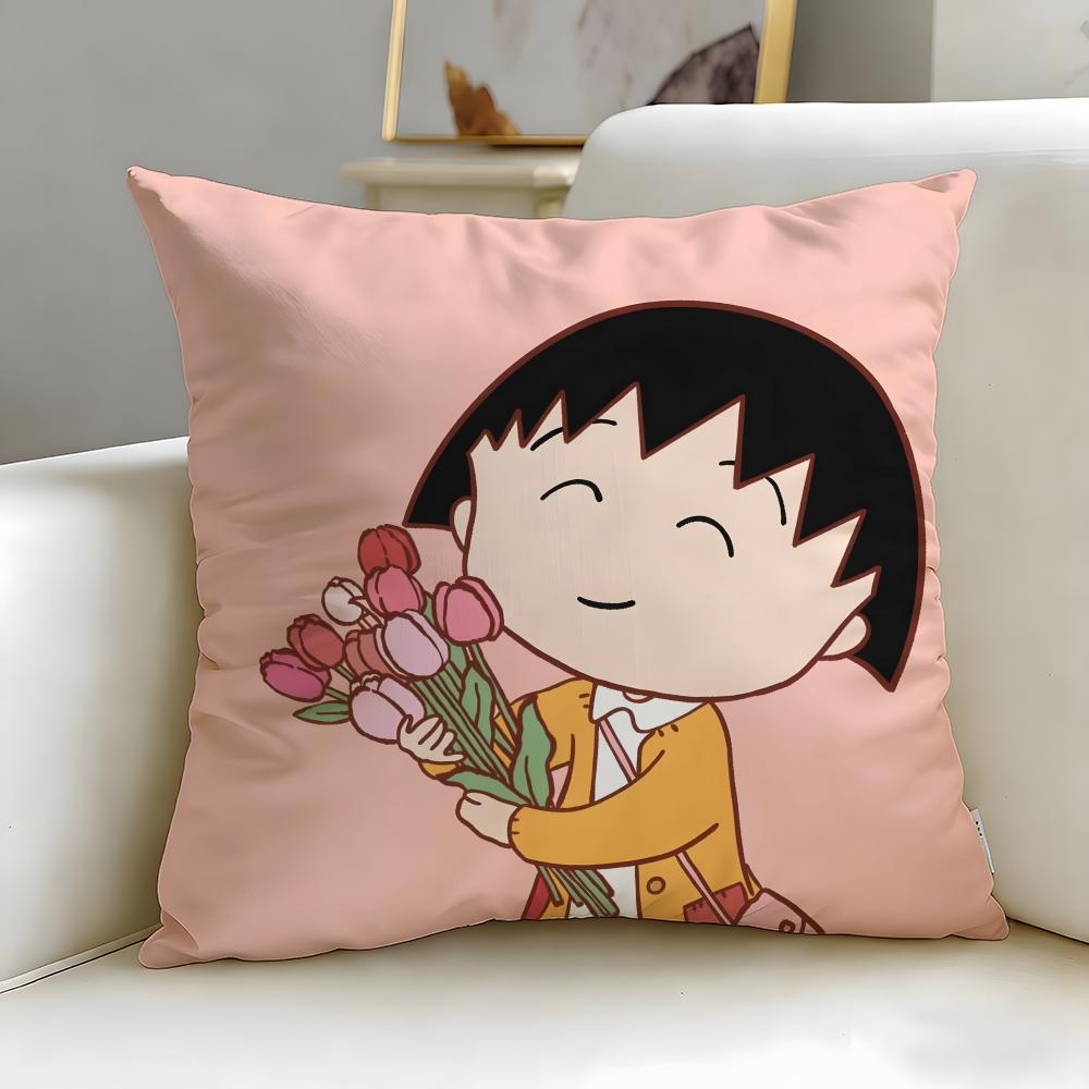 classic anime Chibi Maruko Chan Cushion Cover Soft & Easy-Wash Pillow Case – Versatile for Couch, Bed, Travel and Office