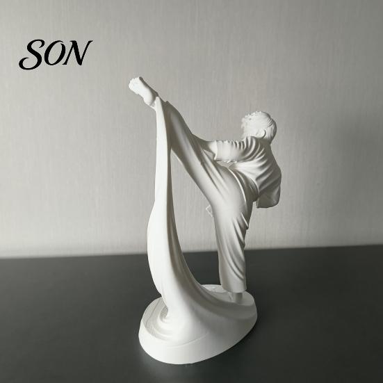 Collectible Action Figure 3D Printed Karate Kick Man Statue, White Martial Arts Figurine Sculpture, Personalized Holiday Present Taekwondo Character