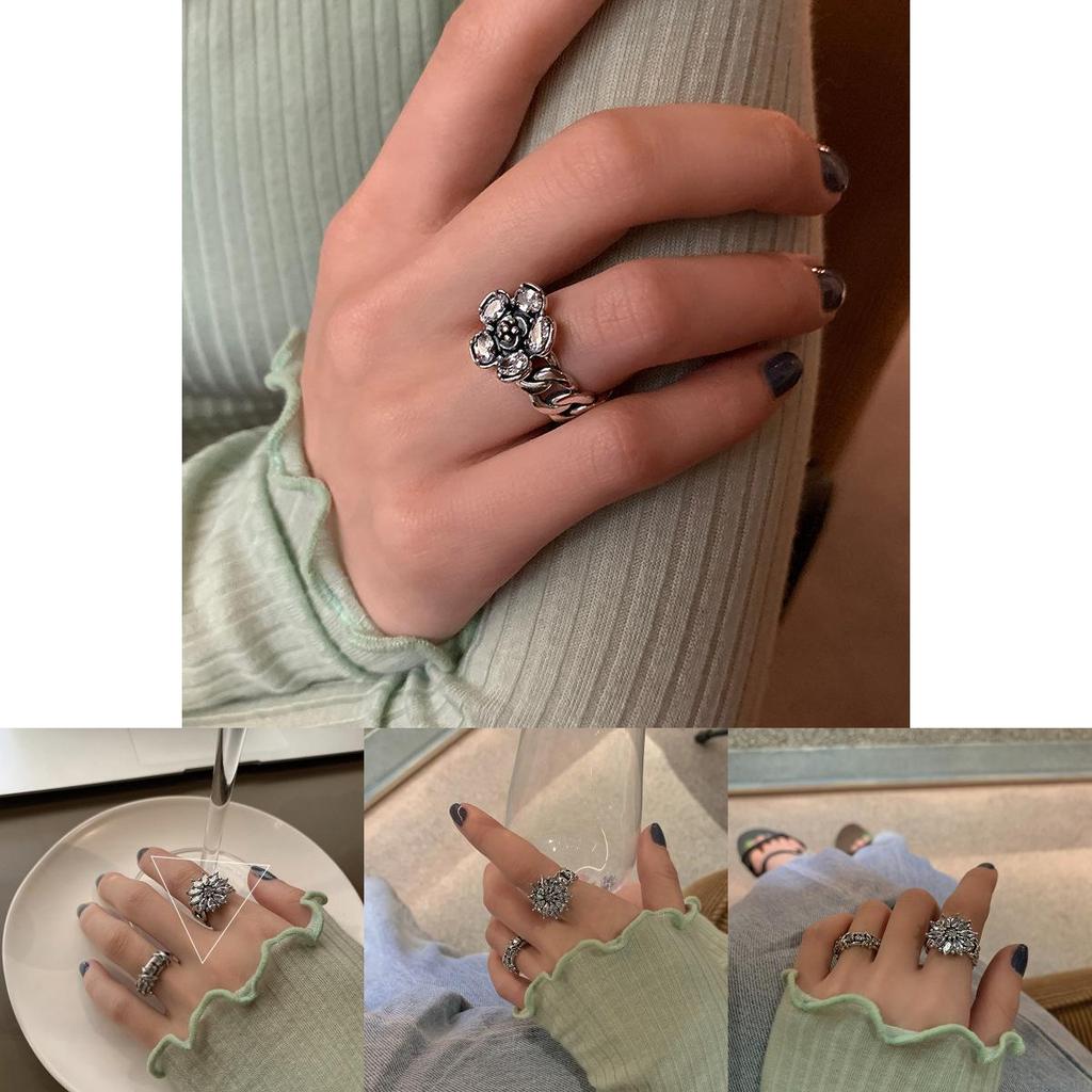 Chic Minimalist Korean Inspired Rhinestone Floral Ring For Fashionable Women