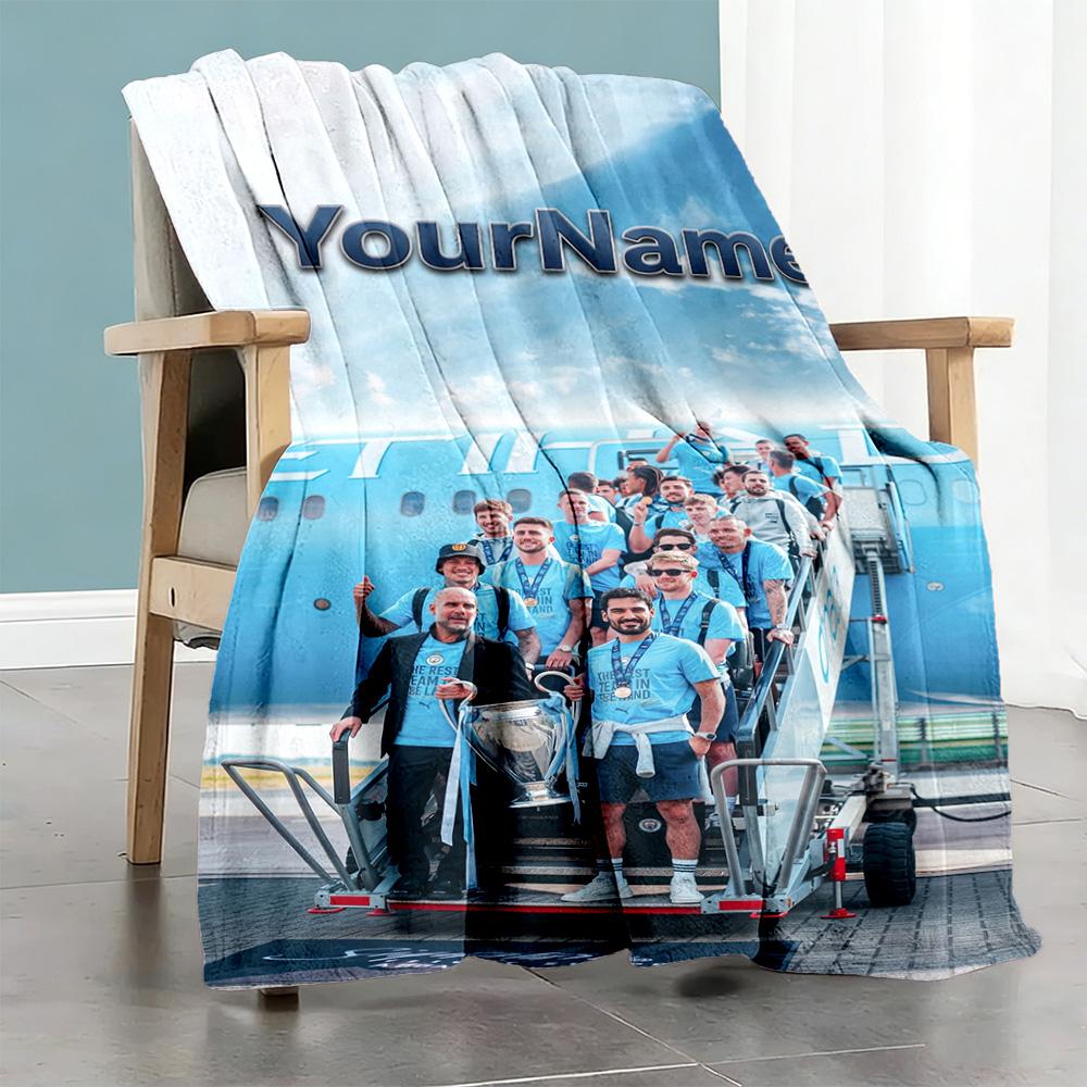 Manchester City Personalized Name Blanket Lightweight Personalized Blanket Soft & Cozy for Home Decor Couch Living Room Livingroom All-Season Use