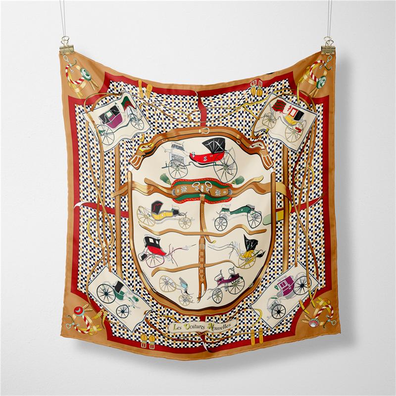 

Twill Silk Scarf Woman Carriage Print Square Scarves Wraps Bandana Small Hijab Silk Foulards Tie Headband Neckerchief 53CM 53CM x 53CM