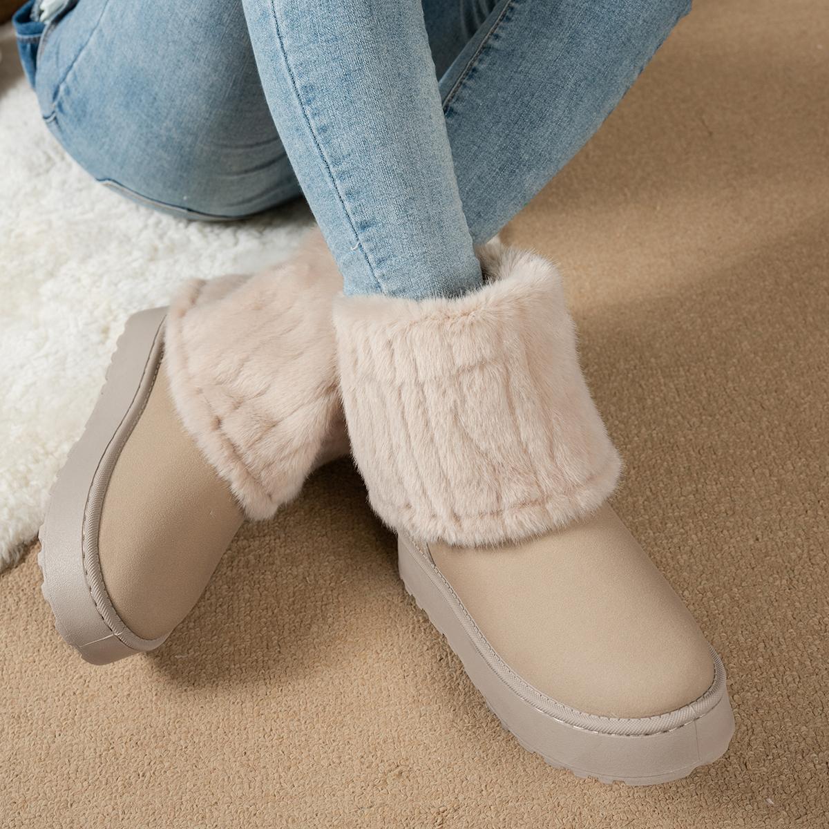 

Модные короткие ботинки на толстой подошве, теплые женские зимние сапоги, ботинки на флисовой подкладке, зима 2025, новые легкие однотонные ботинки из цельного меха T 36 бежевый