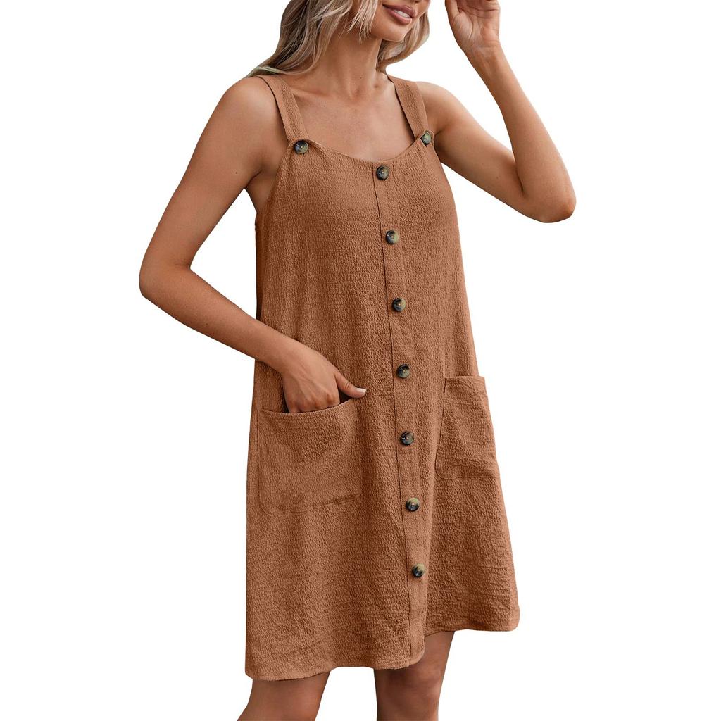 Damenmode Knopfleiste Gerader Saum Aufgesetzte Tasche Locker Kurze Westenkleider