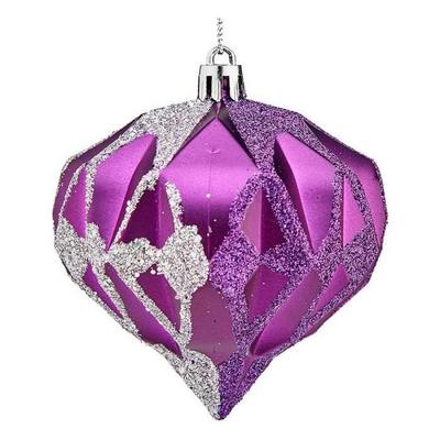 Vánoční ozdoba - Diamant - Stříbrná - Fialová - Ø 8 cm - Plast