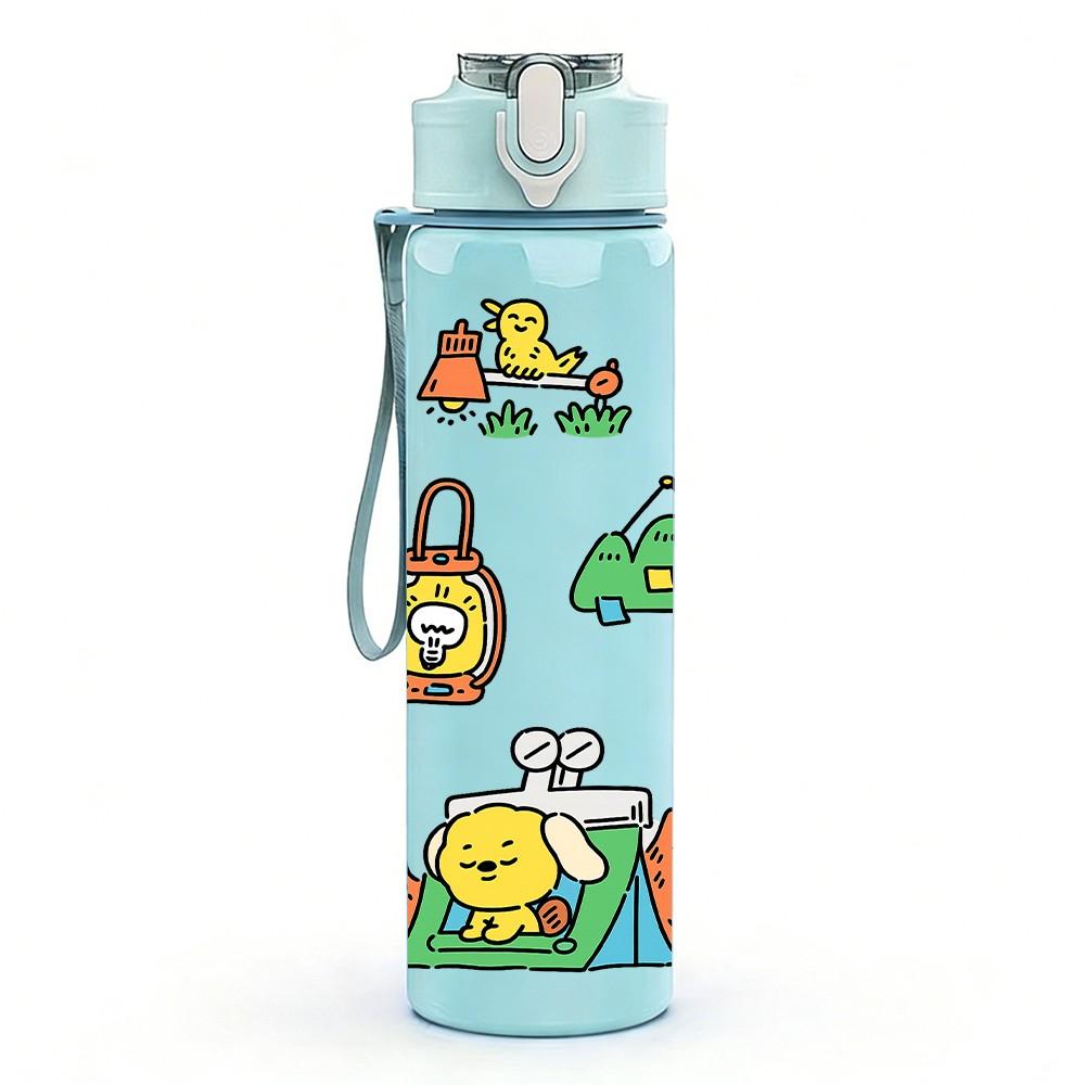 1PC Tool Kit Cute Doodle Print 750ml Color Plastic Sports Water Bottle Leakproof Flip Straw Lid Suitable for Sports Office Home Use