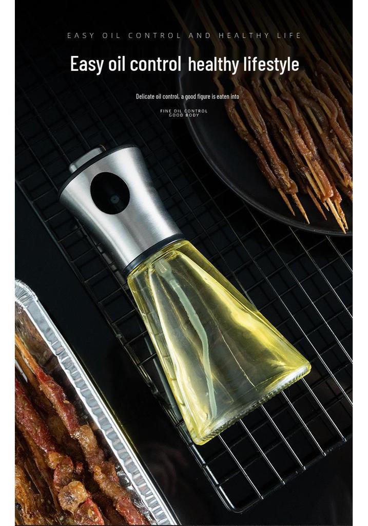 304 Stainless Steel Glass Oil Spray Bottle - Press for Controlled Oil Dispensing