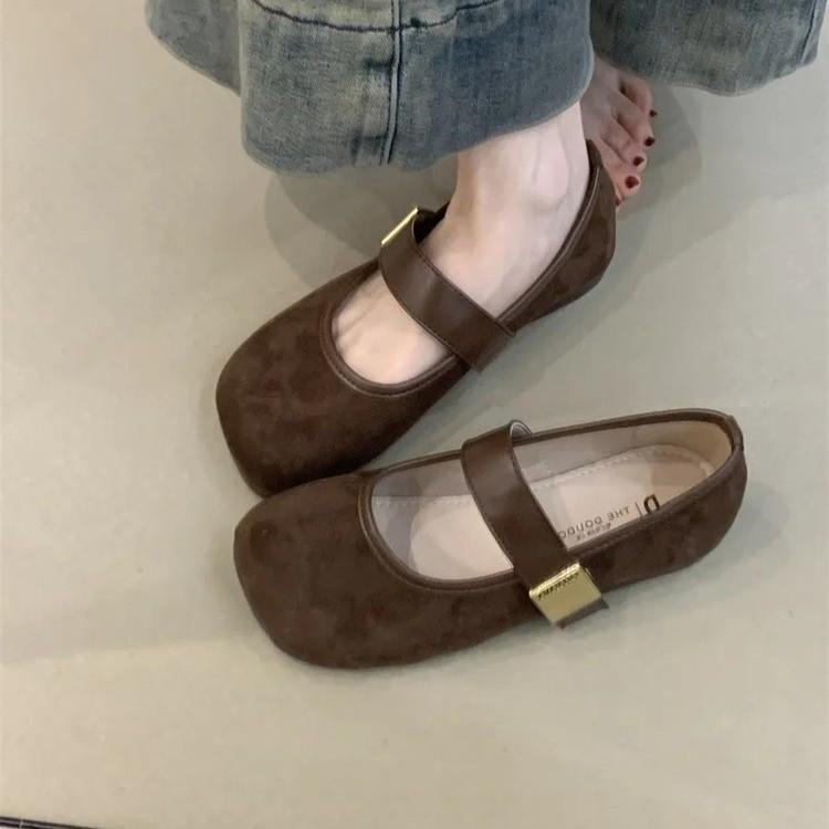 Retro Matte Anti-velvet Leather Flat-soled Single Shoes Women's New Mango Head Not Picky Mary Jane Shoes Super Soft Small Leather Shoes