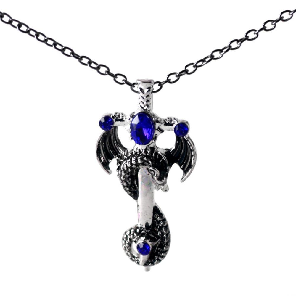 Ретро Подвеска-Ожерелье Меч Дракона, Мужское Ожерелье, Ювелирные Аксессуары, Ожерелье с Подвеской Меч-Крест, Подарок синий