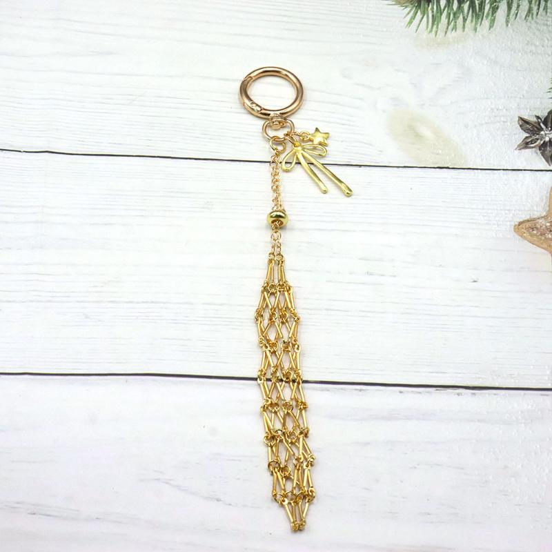 Metal Net Pocket Lipstick Bag Keyring Portable Lip Balm Keyring Holder Lipsticks Protective Cover Mirror Keyring Bag Charm Decor
