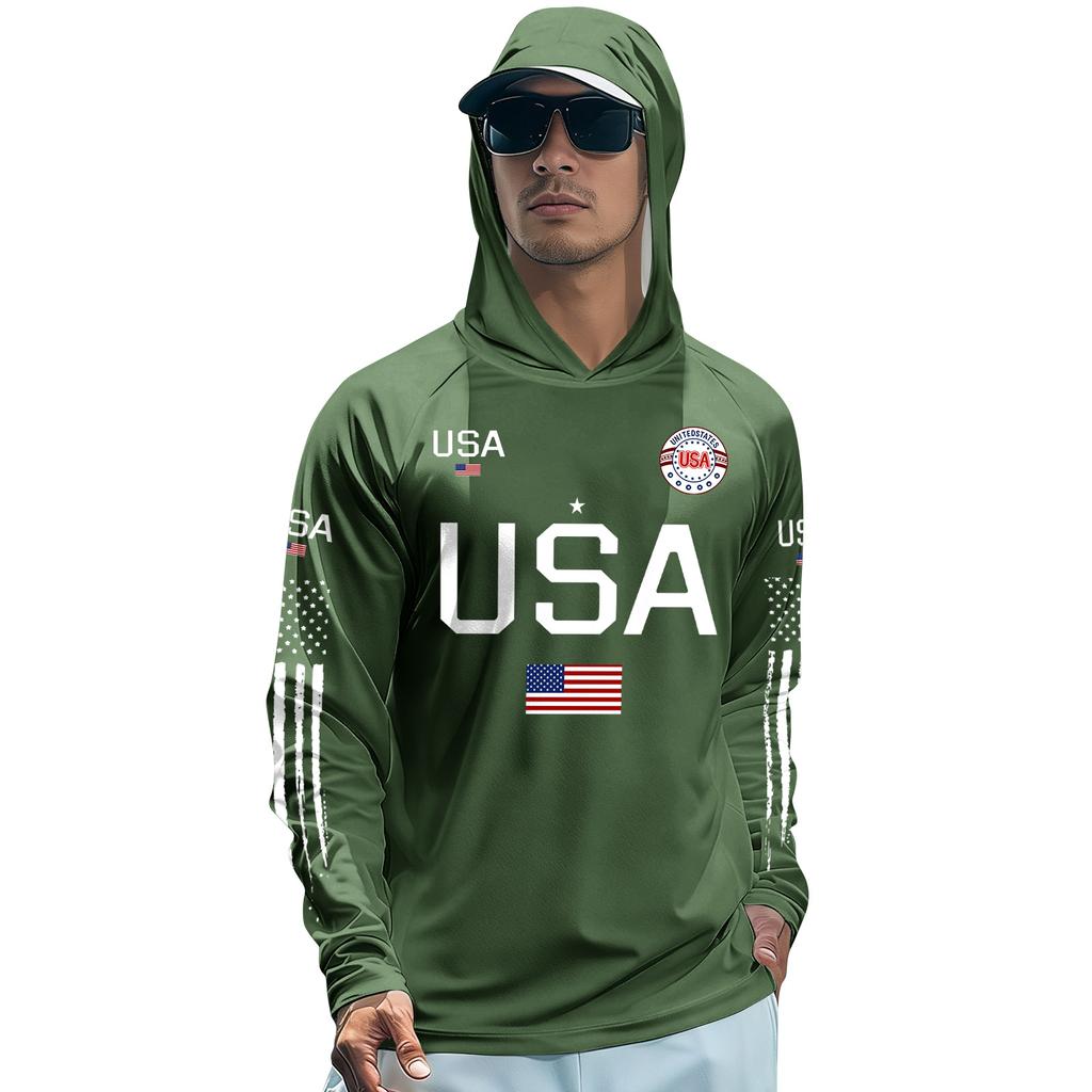 T-shirt à capuche à manches longues avec imprimé USA et détails graphiques Pull léger pour homme Vêtement de sport décontracté
