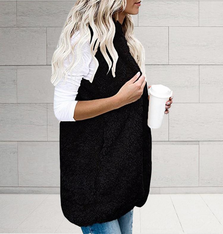 Damen Weste Eleganter Stil Einfarbige Ärmellose Fleeceweste mit Kapuze Mittellange Weste mit Taschen Herbst Winter Übergröße