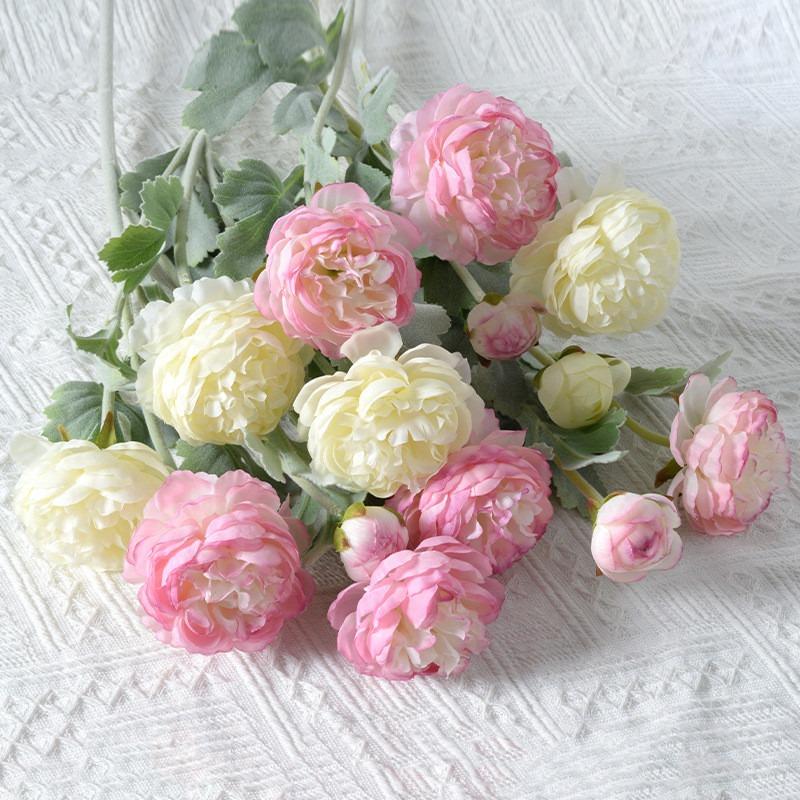 3-Heads Artificial Ranunculus Flowers Arrangement Exquisite A Must- Have for Home And Wedding Decoration