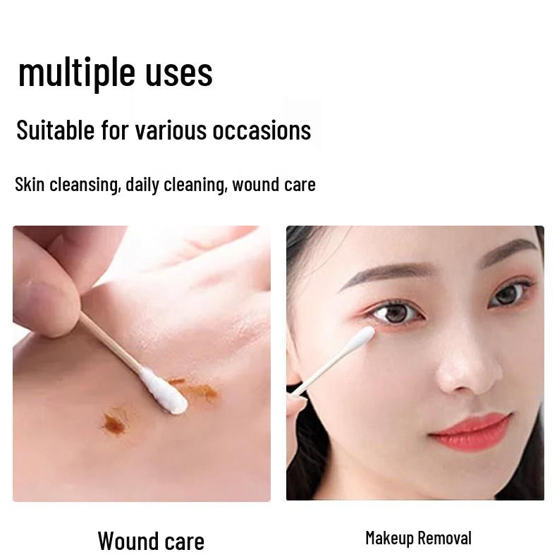 30-Piece Double-Ended Cotton Swabs - Round Head, Wooden Stick for Makeup Removal and Ear Cleaning