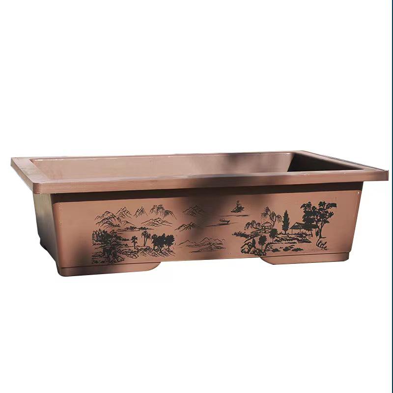 Extra Large Rectangular Faux Zisha Bonsai Pot with Water Absorbing Rockery Stone