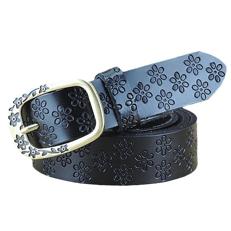 Womens Retro Style Waist Belt Flower Print Metal Pin Buckle Decoration Dress