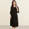 [Double Qiao Crown Le Crepe Splicing] Spring and Summer New Round Neck Medium length Shoulder Concealed Waist for Slimming Mulberry Silk Dress