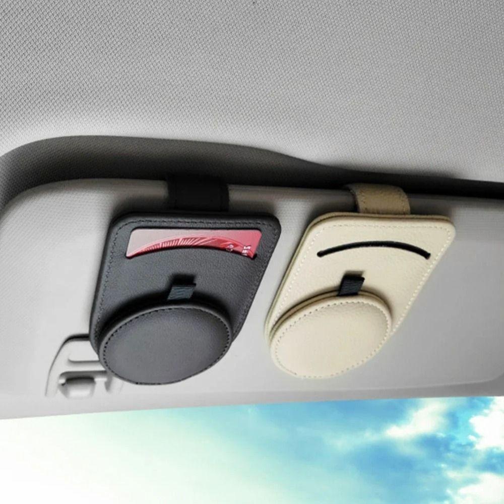 Cowhide Leather Sun Visor Sunglasses Frame Magnetic Ticket Card Holders  for Car Interior