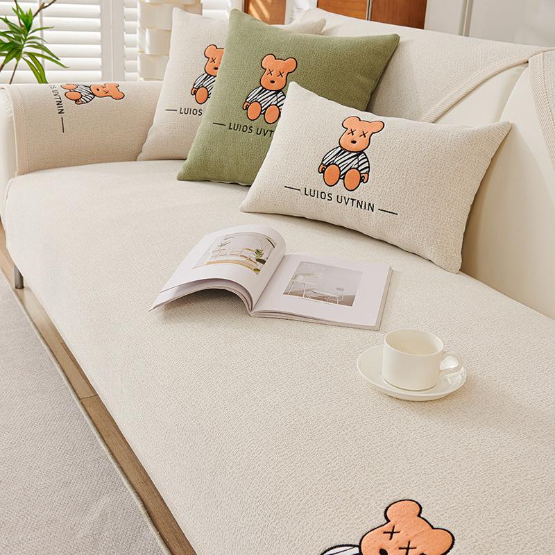 Sofa Cushion, Universal Fabric for Living Room, Chenille Embroidery, Nordic Simple Cushion, Sofa Cover, Cloth Towel