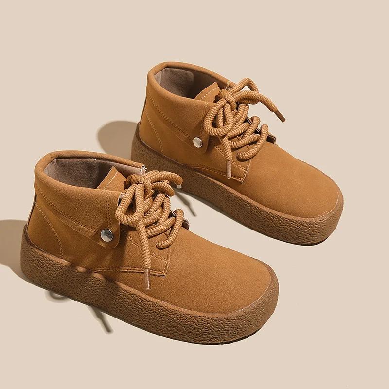 

Замшевые женские ботильоны на платформе, модные туфли на плоской подошве с отогнутым краем, женские новые трендовые зимние прогулочные удобные повседневные зимние ботинки 2025 года 40 темно-коричневого