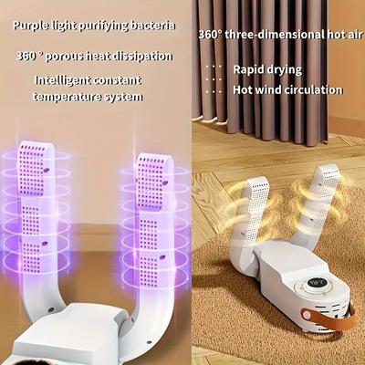 1pc Secador de sapatos, Secador de botas, Controle de temperatura dobrável multifuncional portátil Temporização ultravioleta, Elimina odores, Adequado para todos os tipos de sapatos