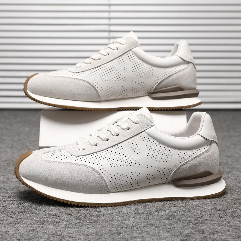 Spring New Shoes for Men Cow Leather Casual Shoes Microporous Leisure Sport Shoes Youth Lace-up Sneaker