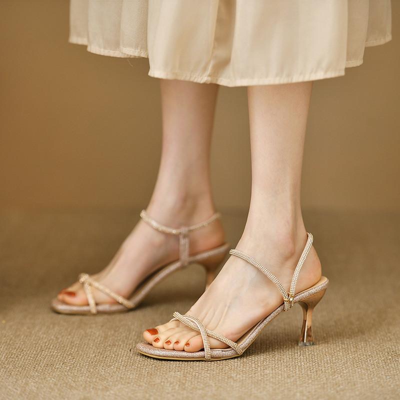 Roman Sandals For Women Waterdiamond Buckle Pu Summer Fashion Footwear
