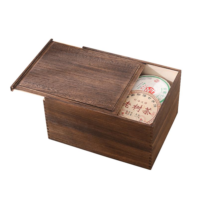Vintage Solid Wood Tea Storage Box, Traditional Mortise and Tenon Sliding Lid Drawer, Desktop Organizer Case for Home Office