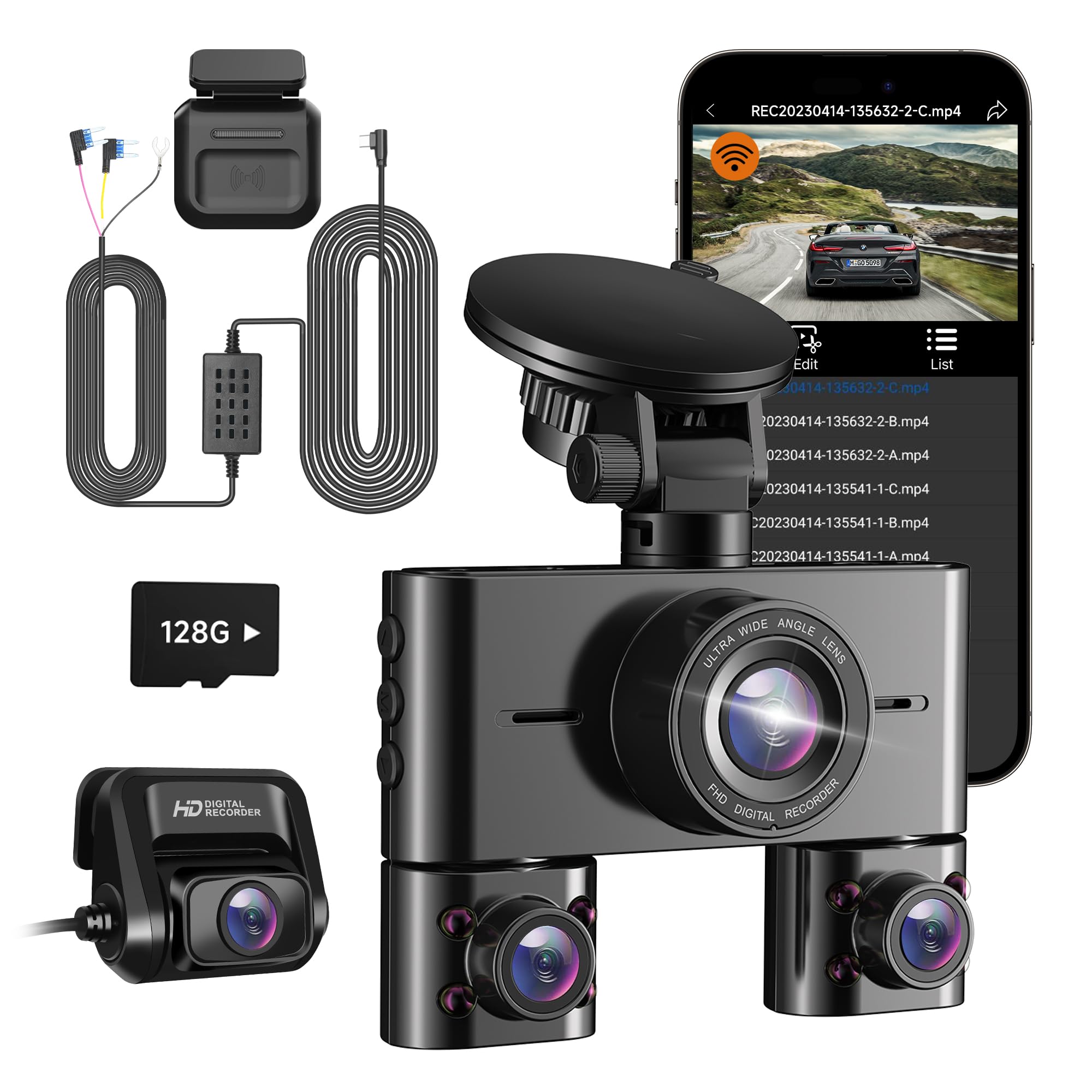 

HUPEJOS Видеорегистратор с 4 камерами для компактной записи при парковке и движении по всей стране, светодиодная индикация светофора, Full HD передняя и задняя 2 мегапикселя, перезапись, экстренная запись чёрный