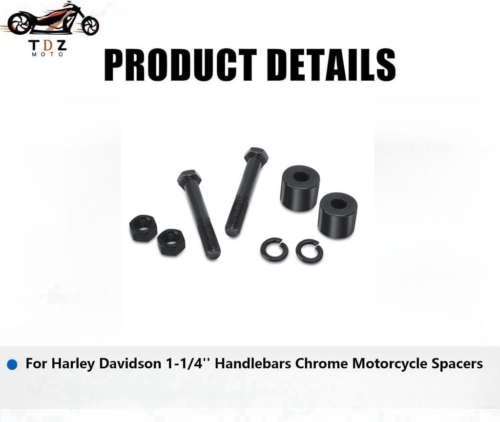 TDZ 1" Rise Handlebar Riser Extension for Harley 1-1/4" Handlebar Black Motorcycle Spacer