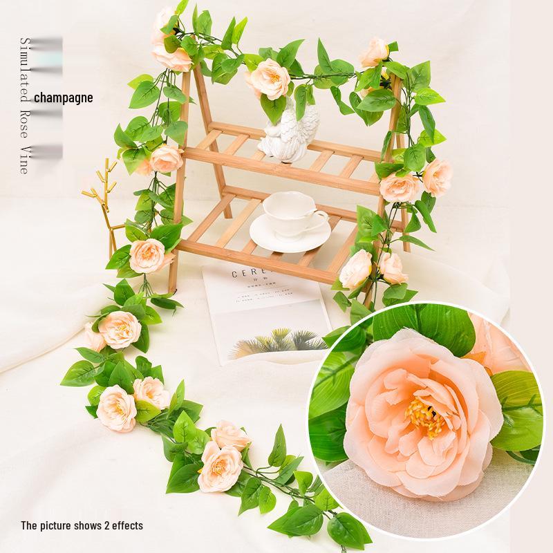 Artificial Rose Vine Ceiling Decor with Rattan for Living Room and AC Pipe Cover