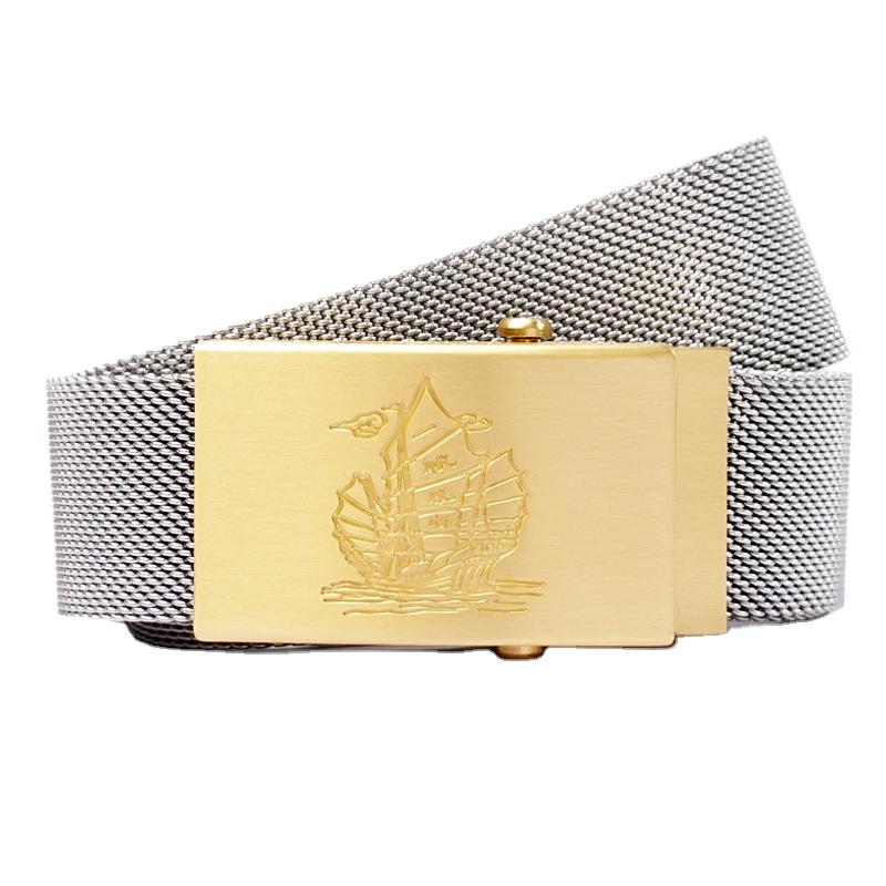 

Мужской кожаный ремень с автоматической пряжкой из нержавеющей стали, металлический ремень с роликовой пряжкой, тканый сетчатый ремень, молодежный крутой модный ремень для отдыха 120cm