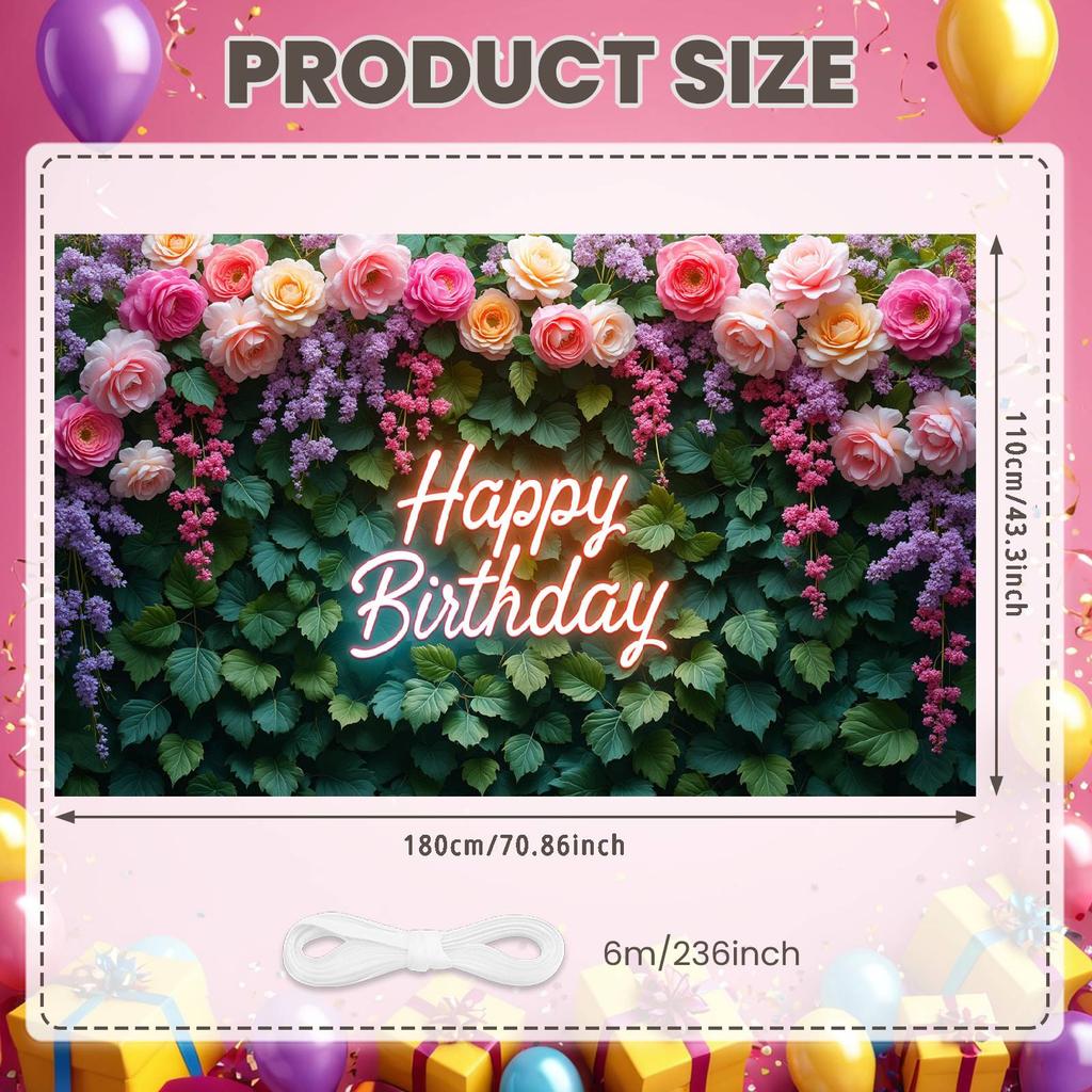 Banner Vibrant Colors Birthday Decor Party Backdrop Floral Design Floral Birthday Banner For Party Celebration Birthday Party