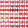 50/100pc Valentine's Day Dog Hair Accessories Diamond Dog Hair Bows Pink Love Style Pet Dog Ribbon Bow Rubber Bands Dog Supplies
