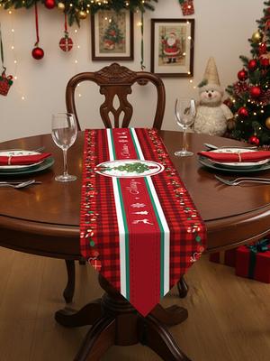Christmas Table Runner Xmas Holiday Kitchen Dining Table Decoration Xmas Table Runner for Indoor Outdoor Home Party Decor