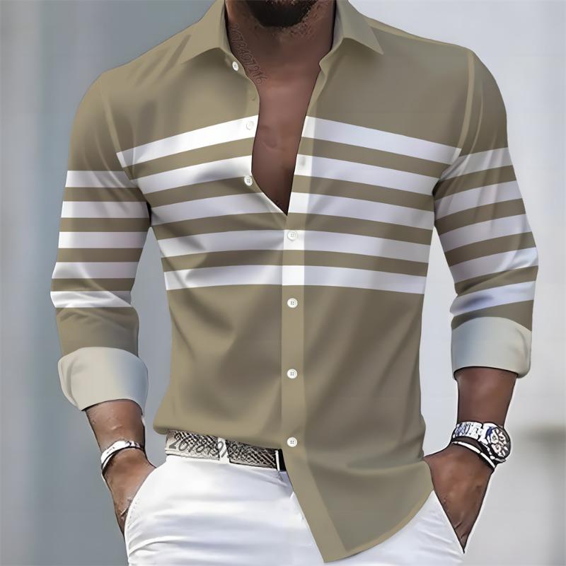 Spring/Autumn New Arrival Men's Striped Long-Sleeve Shirt - European and American Style Casual Lapel Slim Fit