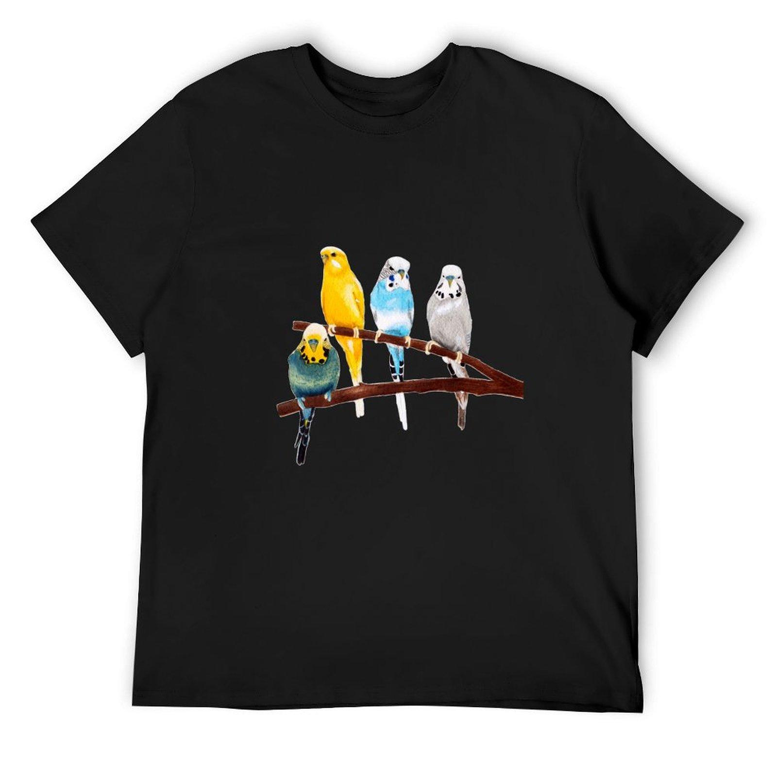 

Four Budgies watercolour T-Shirt graphic tee shirt oversized t shirt anime clothes fruit of the loom mens t shirts 4XL